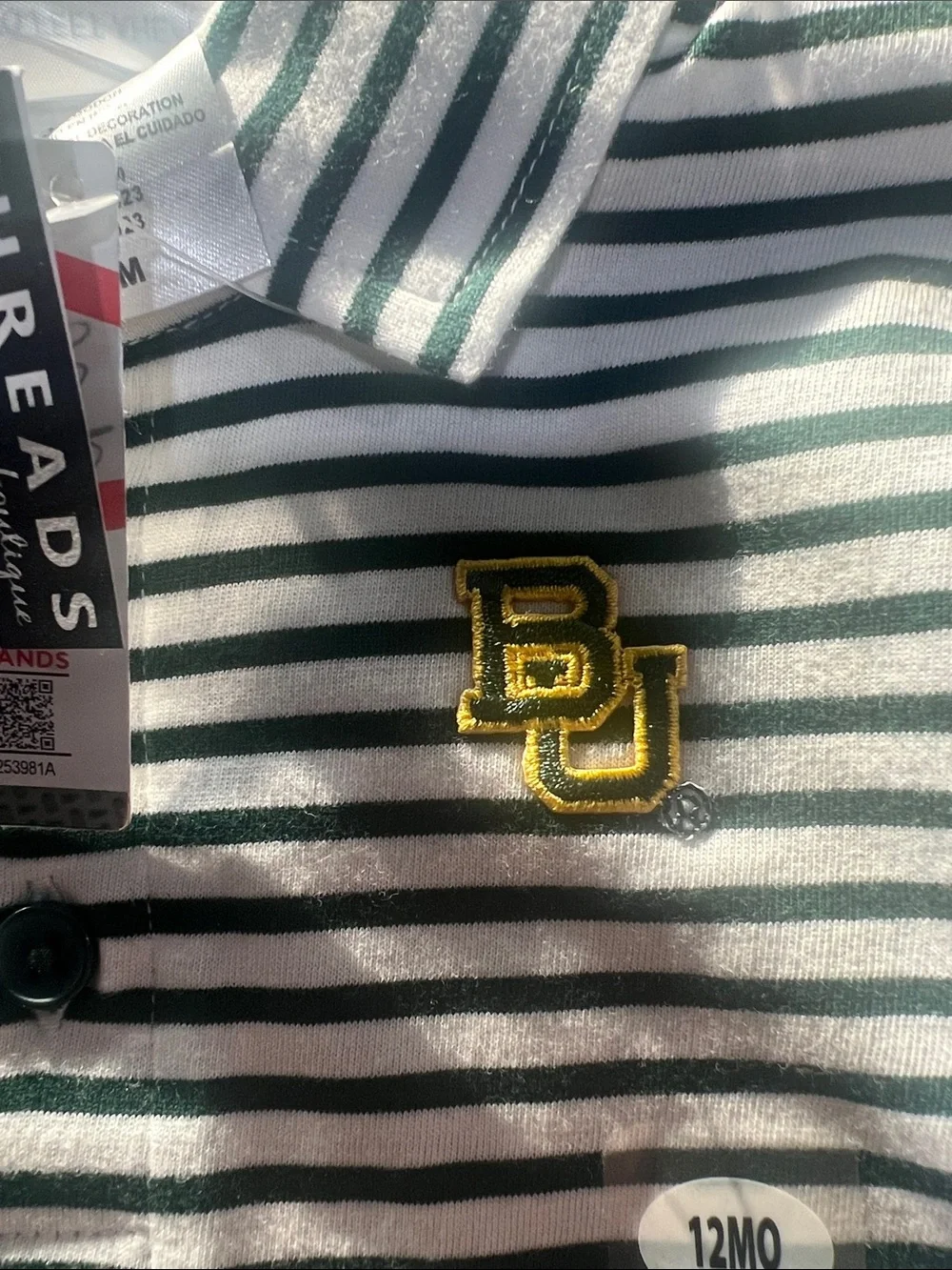 Baylor Kids Striped Polo One-Piece in Green and White -